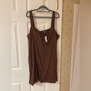 Old Navy Brown Polka Dot Fit and Flare Linen Dress xl